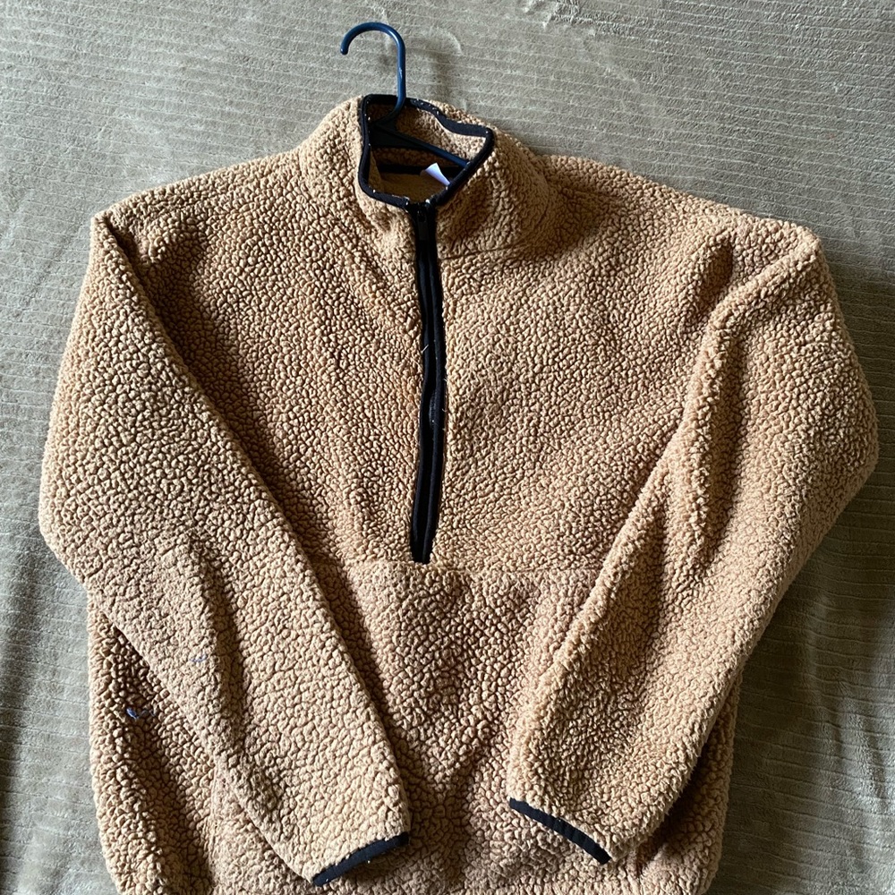 Brown fuzzy half zip